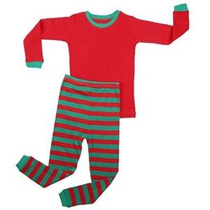 Christmas red and green striped long sleeve pajama set, unisex, size 10